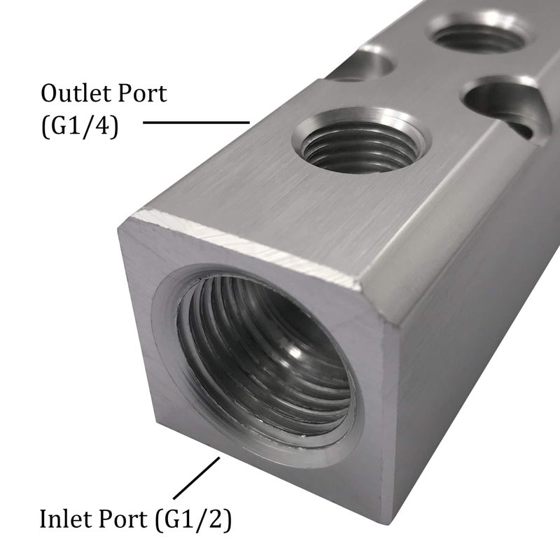 NACX 5 Way Pneumatic Manifold Air Distribution Block, G1/2 Supply Port, G1/4-Inch Output Port, Aluminum Alloy - Image 3